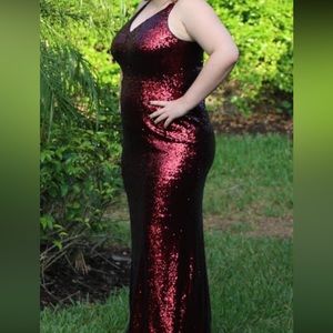 Red sequined formal gown